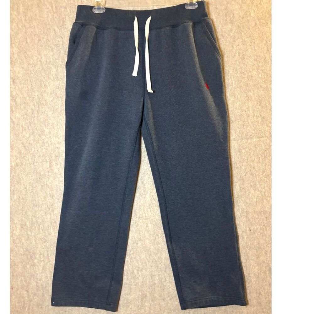 Polo Ralph Lauren Men's XL Heather Blue Sweatpants Red Pony Joggers Heavyweight